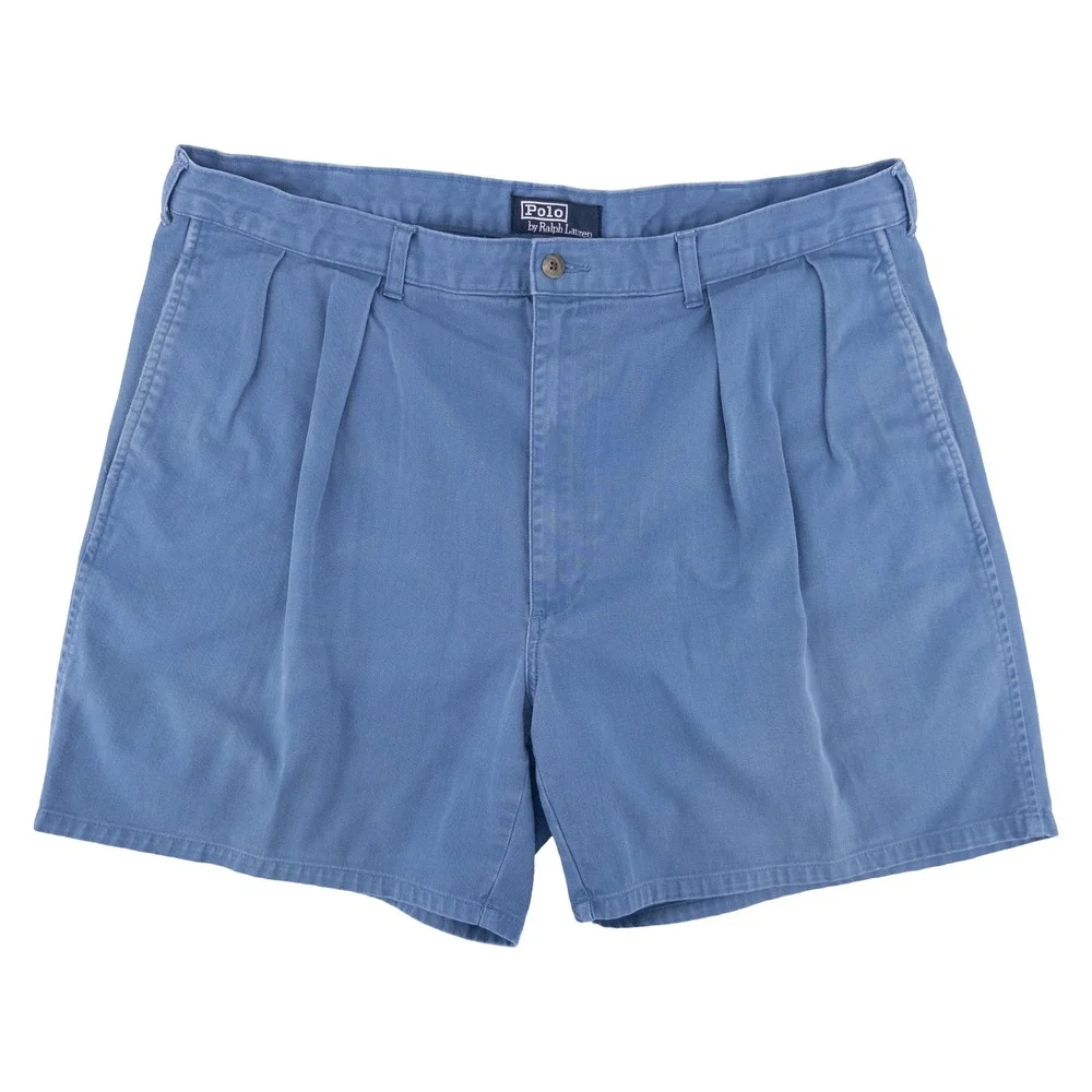 Vintage Polo Ralph Lauren Mens 40 Pleated Chino Shorts Blue Preppy 90s Y2K‎